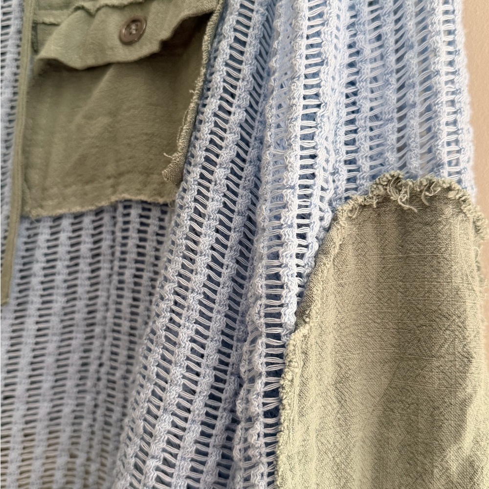 POL Light Blue & Sage Hooded Open-Knit Utility Jacket - Picture 4 of 4